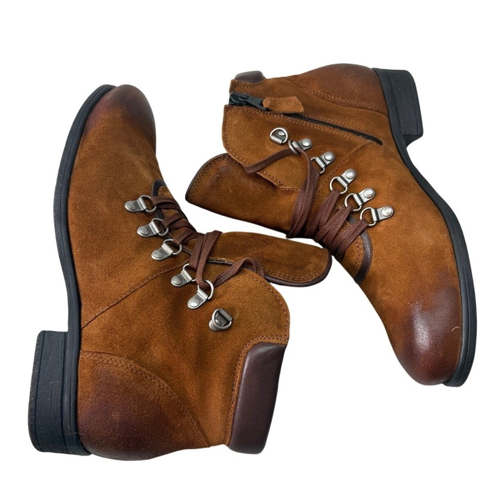 Miz Mooz Steffy Hazelnut Suede Ankle Stylish Hiking Boots EU 40 Side Zip NEW